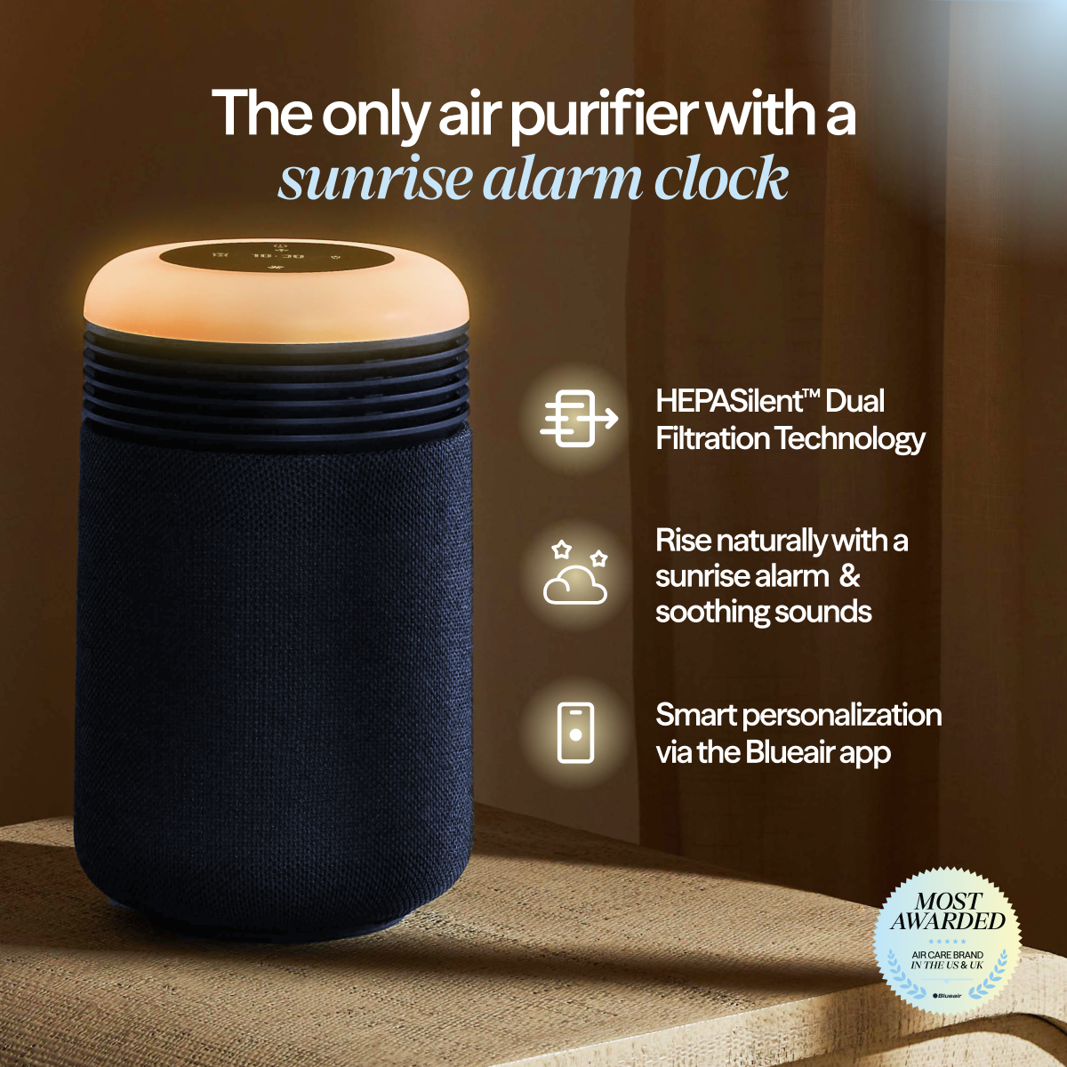 Mini Restful™ Sunrise Clock Air Purifier in Midnight