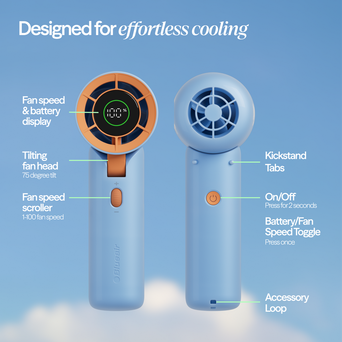 AlwaysCool Portable Handheld Fan - Midsommar Blue