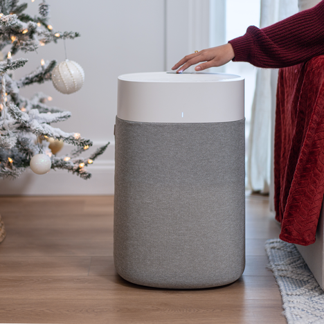 Blueair Air purifier in living space with holiday décor